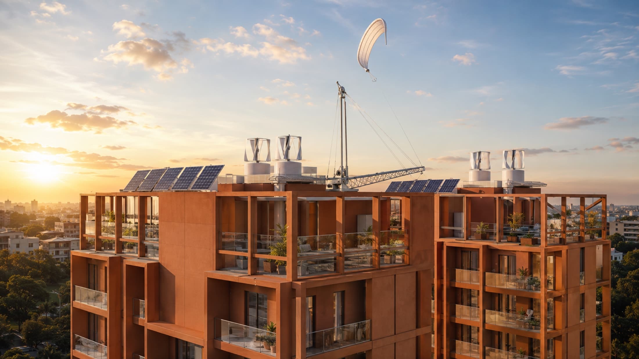 The rooftop systems catching the late sun