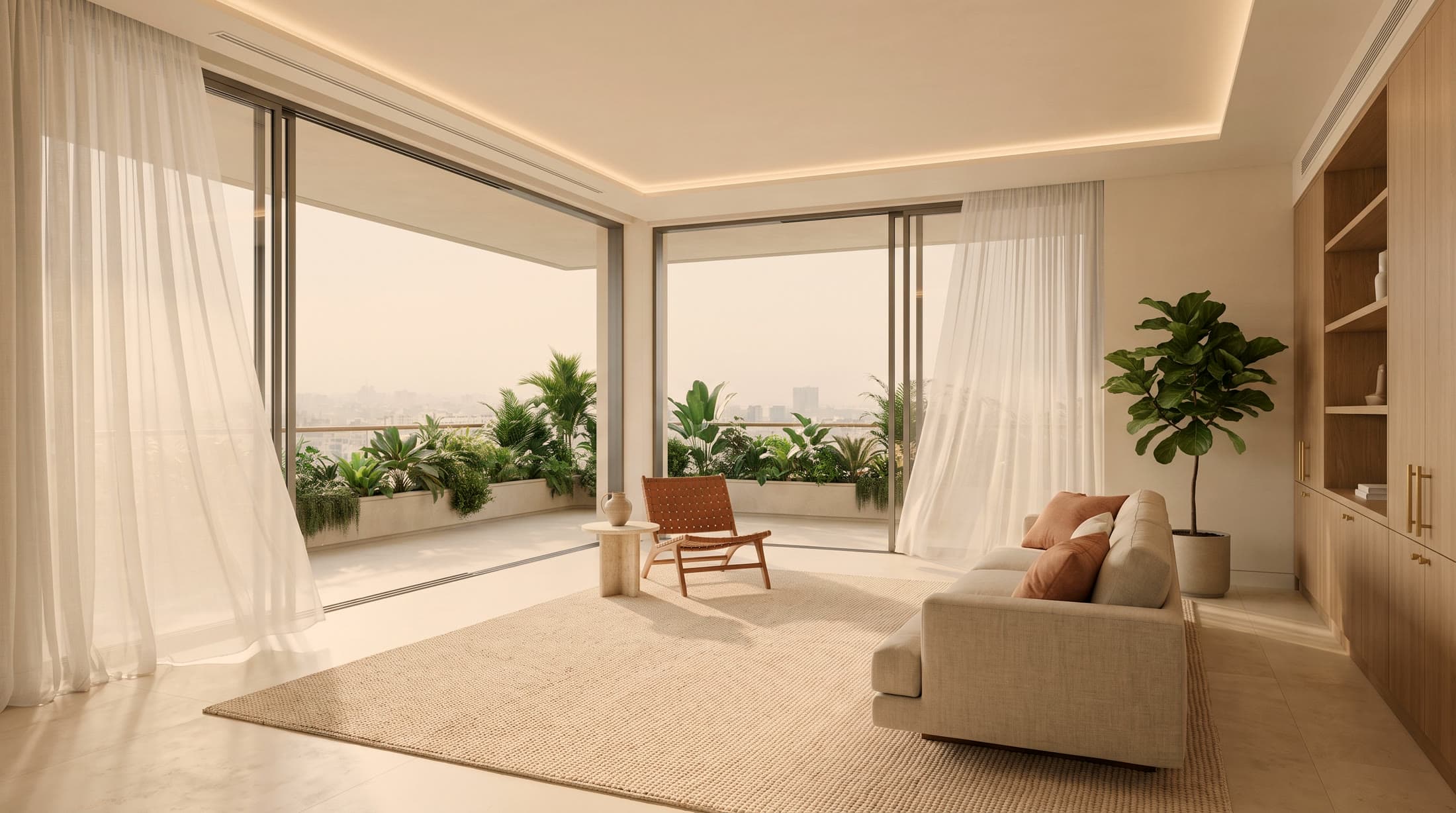 A bright, generously planned living room opening to its balcony